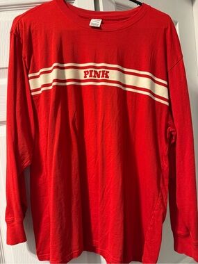 PINK Victoria's Secret Red Long Sleeve Tee with White Stripes